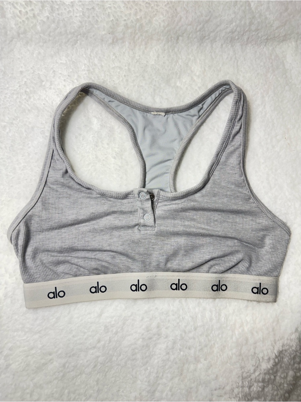 ALO Yoga Light Gray Ribbed Racerback Bralette with Logo Band